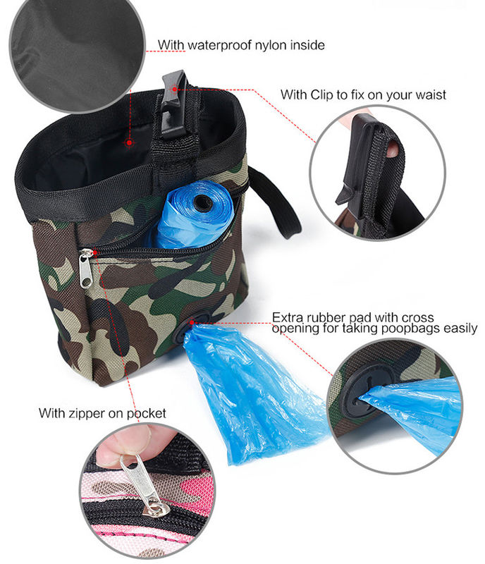 Tas Pinggang Tahan Air Camo Pet Aksesoris Luar Ruangan Pelatihan Tas Makanan Ringan Anjing
