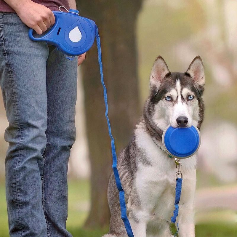 5 IN 1 Nilon Tali Anjing Botol Air Anjing Portabel dengan Dispenser Tas Kotoran Anjing Mangkuk Dilipat