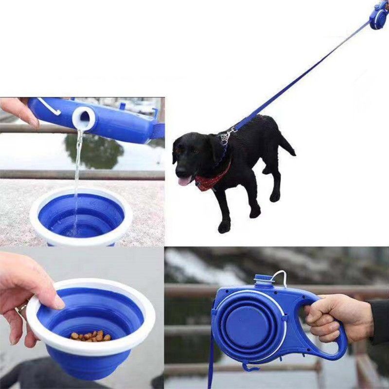 5 IN 1 Nilon Tali Anjing Botol Air Anjing Portabel dengan Dispenser Tas Kotoran Anjing Mangkuk Dilipat