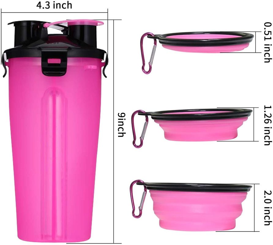 350ml Dispenser Botol Air Hewan Peliharaan Portabel Luar Ruangan Dengan 2 Mangkuk Silikon yang Dapat Dilipat
