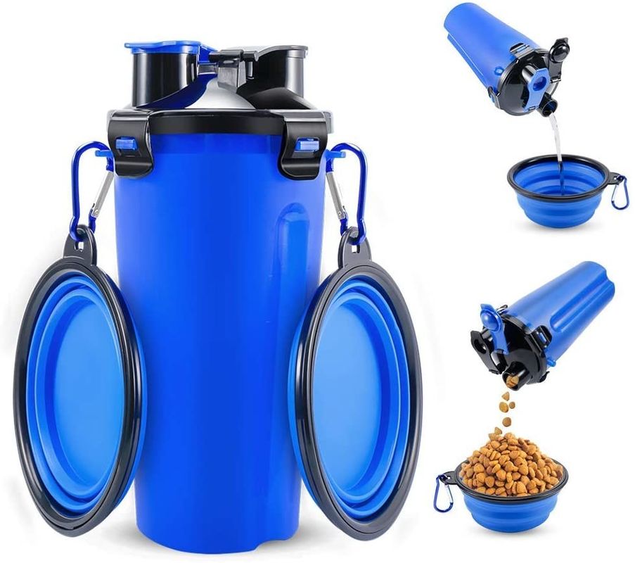 OEM ODM Makanan Portabel 2 In 1 Botol Air Anjing dengan Mangkuk Anjing yang Dapat Dilipat