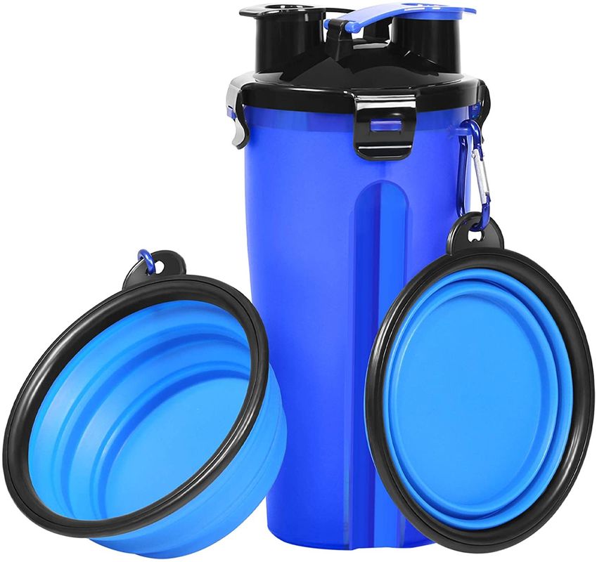 Perjalanan Portabel 2 In 1 Botol Air Anjing 12oz Untuk Hewan Peliharaan Makanan &amp; Air Luar Ruangan