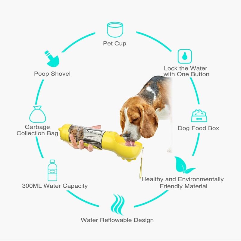 4 In 1 500ml Botol Air Perjalanan Anjing Anti Bocor Dispenser Makanan Air Anjing