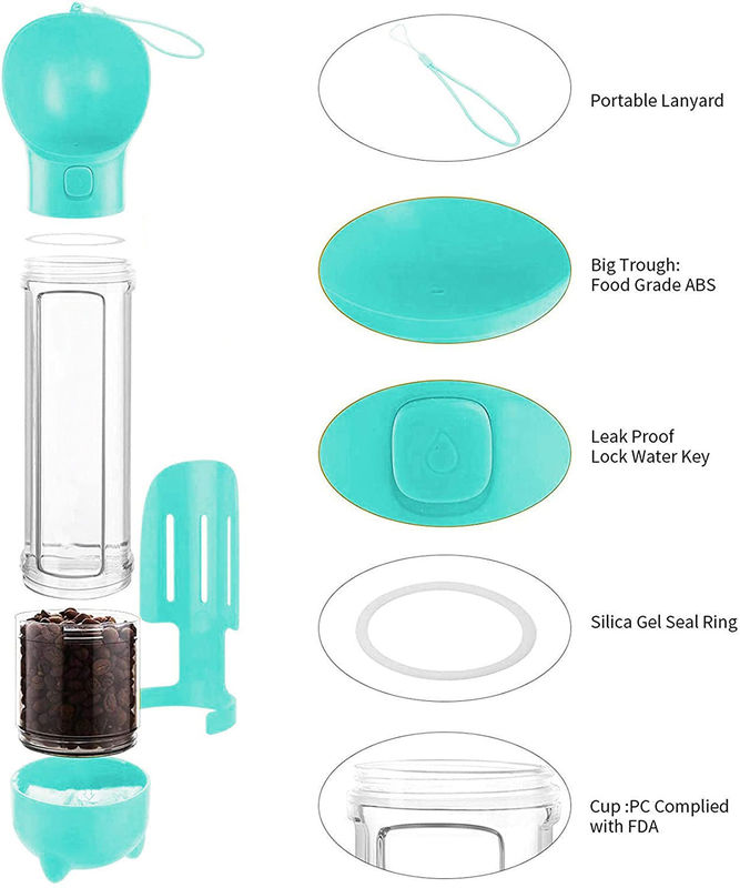 4 In 1 500ml Botol Air Perjalanan Anjing Anti Bocor Dispenser Makanan Air Anjing