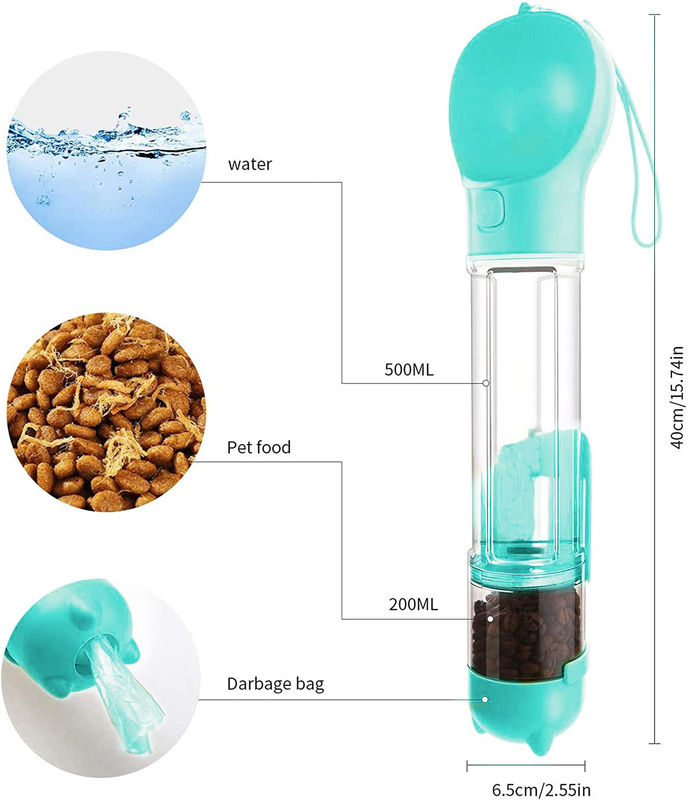 4 In 1 500ml Botol Air Perjalanan Anjing Anti Bocor Dispenser Makanan Air Anjing