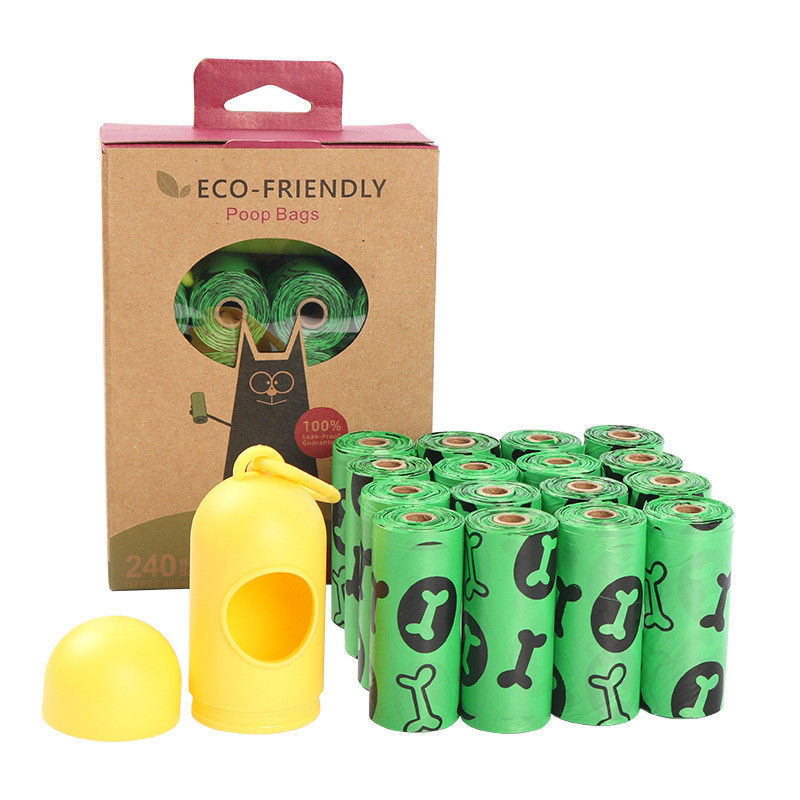 100 Tas Kotoran Anjing Biodegradable 16 Gulungan BSCI Dengan Dispenser Earth Rated Dog Poop Bags
